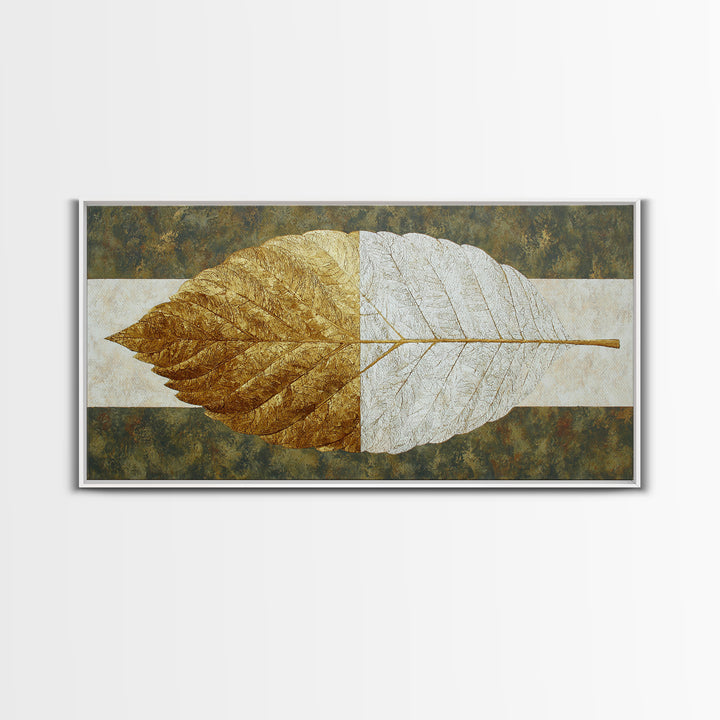 Olive Green Abstract Leaf Pattern Framed Canvas Print, Monochrome Art, Home Decor, Living Room Decor, Fine Art, Mono, MON-2x1-40