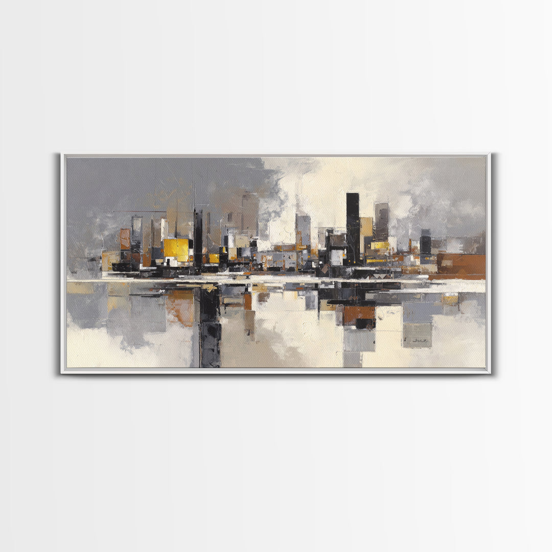 Black and White City Reflection Canvas Print, Monochrome Art, Contemporary Art, Living Room Decor, Fine Art, Mono, Original Art, MON-2x1-41