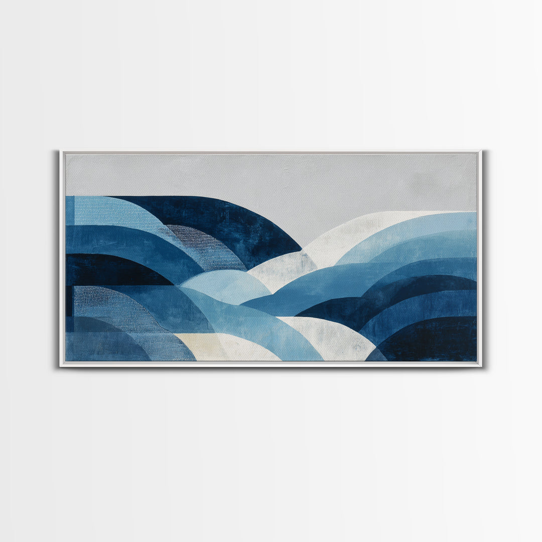 All Blue Ocean Abstraction Framed Canvas Print, Monochrome Art, Digital Art, Living Room Decor, Oil Painting, Mono, MON-2x1-45