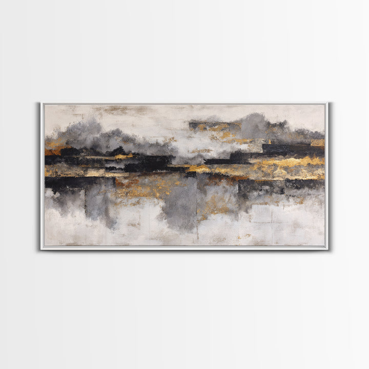 Black Ink Abstract Framed Canvas Print, Monochrome Art, Minimalist Decor, Living Room Decor, Fine Art, Mono, Large Wall Art, MON-2x1-50