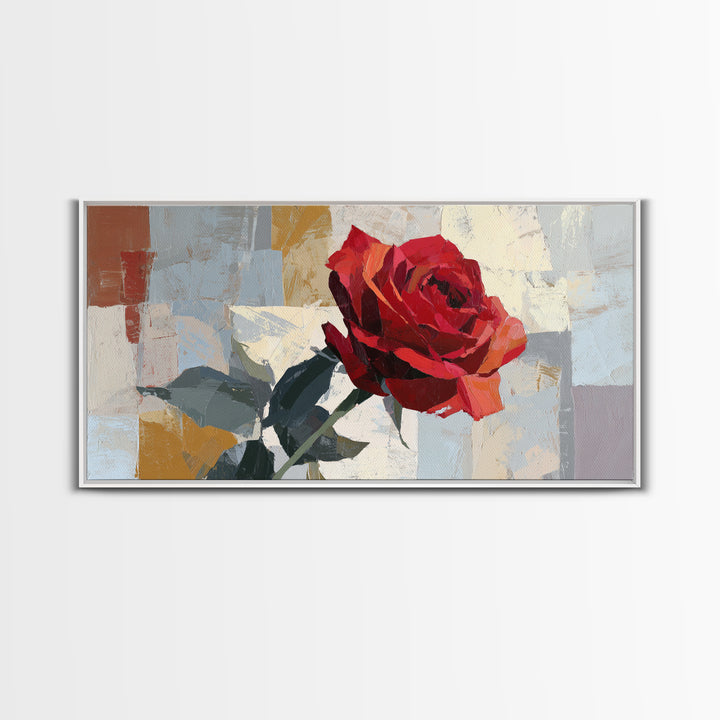 Single Red Rose Rendered Only Framed Canvas Print, Monochrome Art, Abstract Art, Living Room Decor, Watercolor Art, Mono, MON-2x1-51