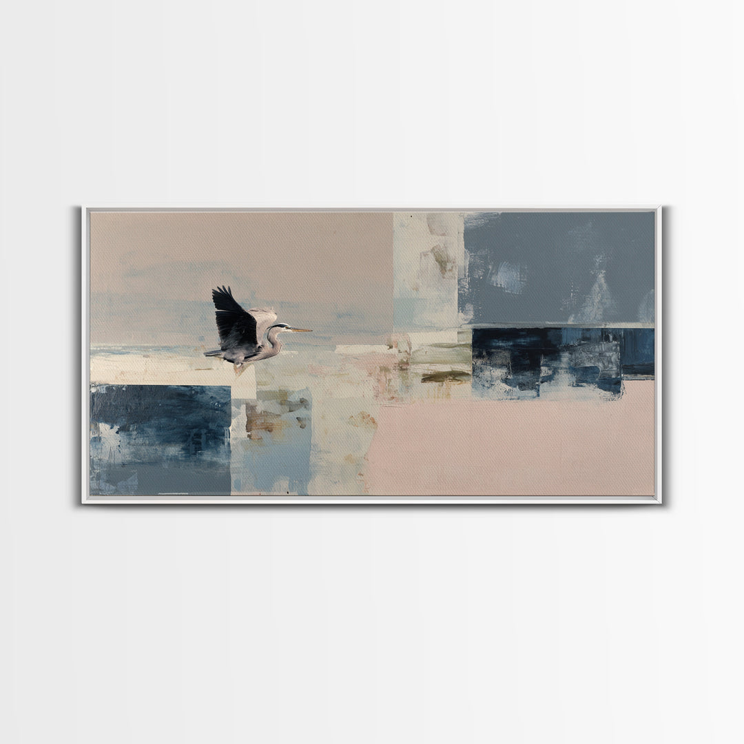 Blue Heron in Monochrome Navy Palette Canvas Print, Monochrome Art, Art Prints, Living Room Decor, Mono, Apartment Decor, MON-2x1-52