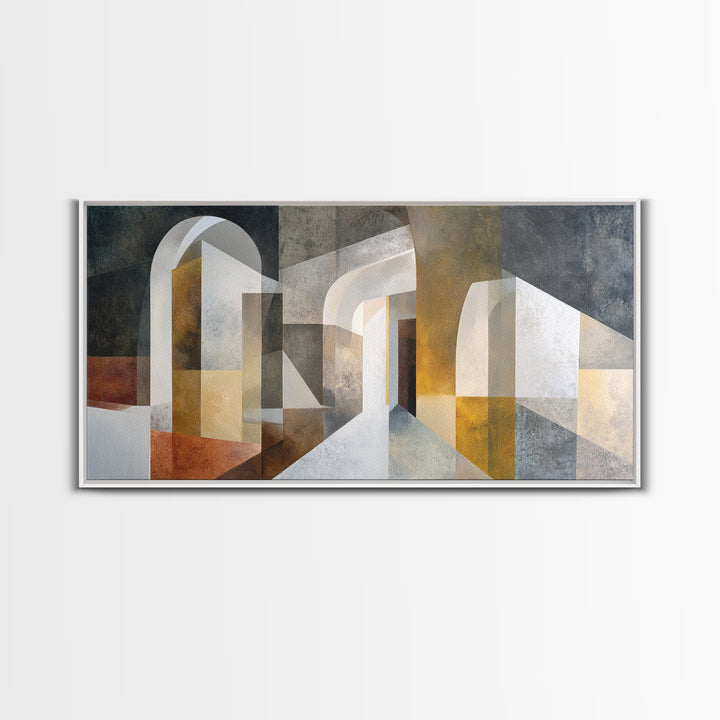 Gray Architectural Arch and Shadow Study Canvas Print, Monochrome Art, Contemporary Art, Living Room Decor, Fine Art, Mono, MON-2x1-54