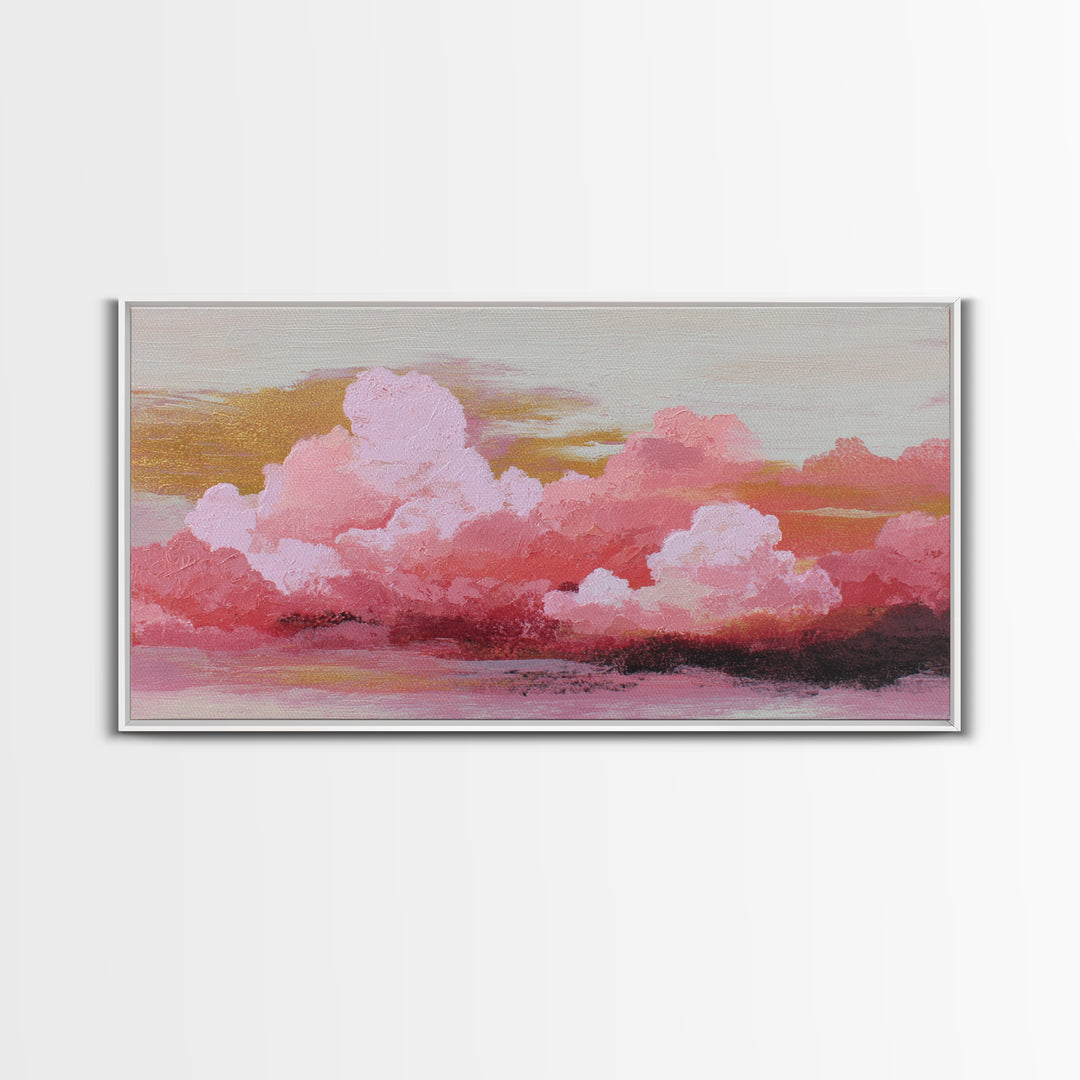 All Pink Cloudscape Framed Canvas Print, Monochrome Art, Art Print, Living Room Decor, Fine Art, Mono, Printable Art, MON-2x1-56