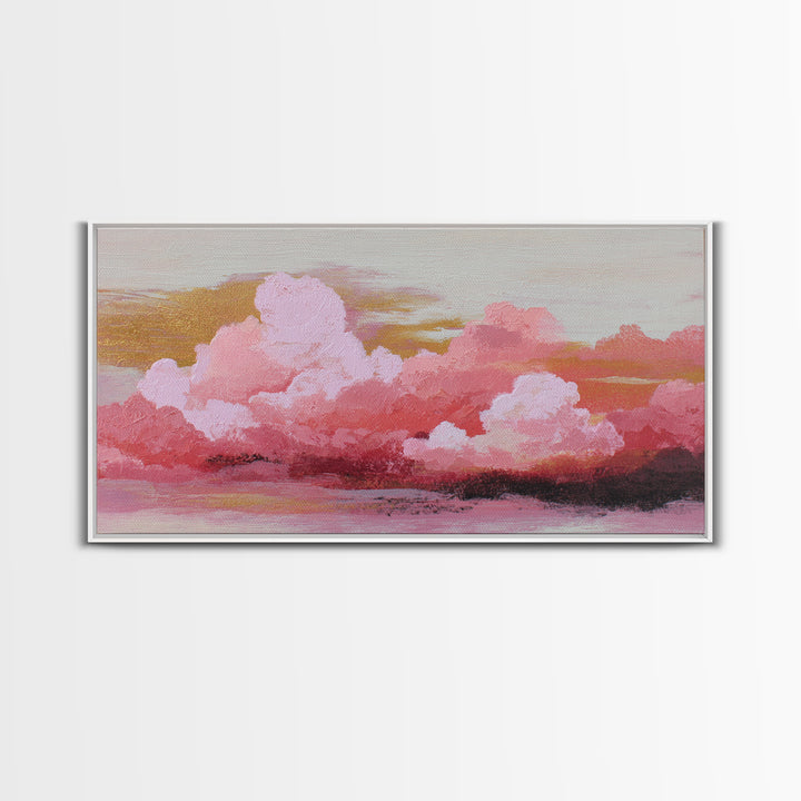 All Pink Cloudscape Framed Canvas Print, Monochrome Art, Art Print, Living Room Decor, Fine Art, Mono, Printable Art, MON-2x1-56