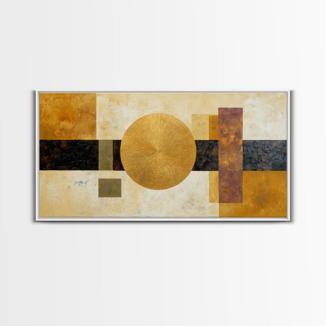 Gold Tonal Sunburst Medallion Canvas Print, Monochrome Art, Wall Art, Living Room Decor, Fine Art, Mono, Abstract Art, MON-2x1-58