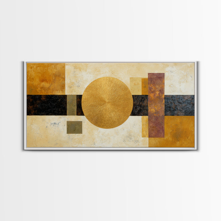 Gold Tonal Sunburst Medallion Canvas Print, Monochrome Art, Wall Art, Living Room Decor, Fine Art, Mono, Abstract Art, MON-2x1-58