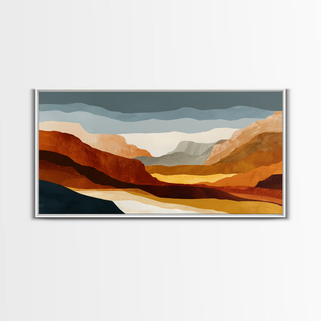 Burnt Orange Canyon Abstraction Framed Canvas Print, Monochrome Art, Digital Art, Living Room Decor, Mono, Dark Academia Decor, MON-2x1-60