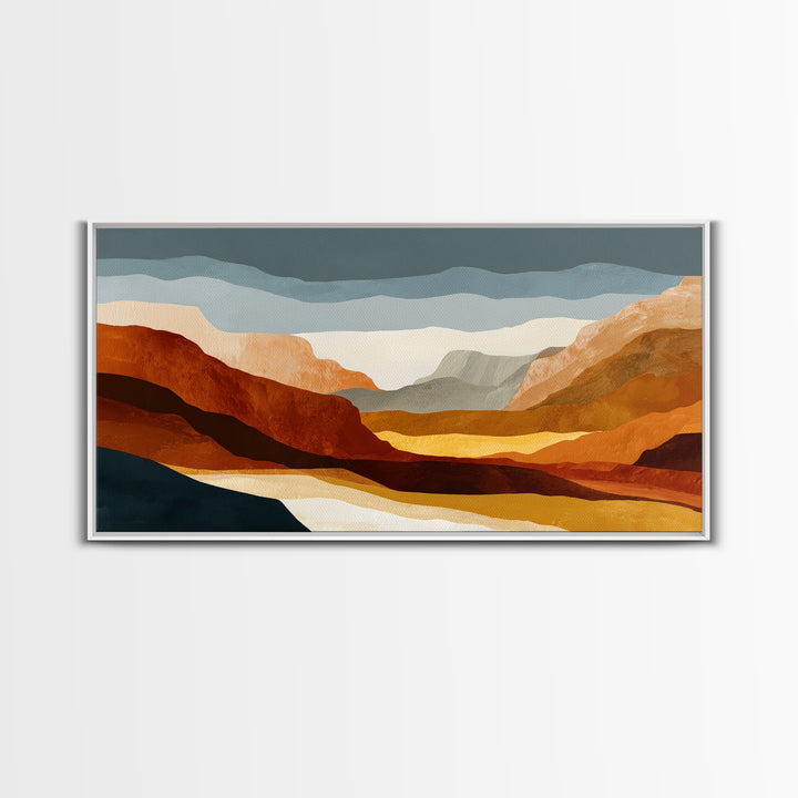 Burnt Orange Canyon Abstraction Framed Canvas Print, Monochrome Art, Digital Art, Living Room Decor, Mono, Dark Academia Decor, MON-2x1-60