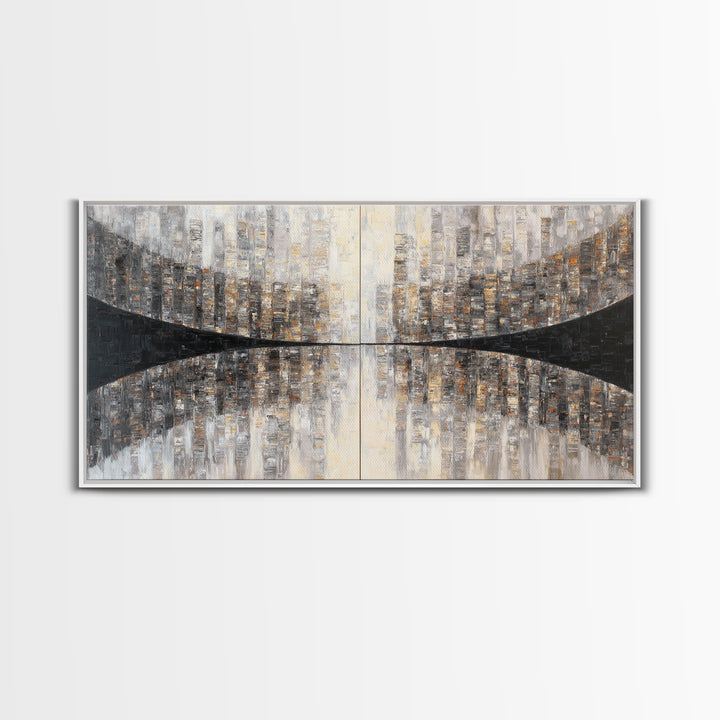 Black and White City Reflection Framed Canvas Print, Monochrome Art, Art Print, Living Room Decor, Abstract Art, Mono, MON-2x1-65