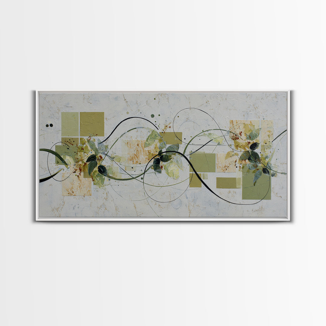 Green Botanical Study Canvas Print, Monochrome Art, Modern Wall Art, Living Room Decor, Fine Art, Mono, Statement Artwork, MON-2x1-71