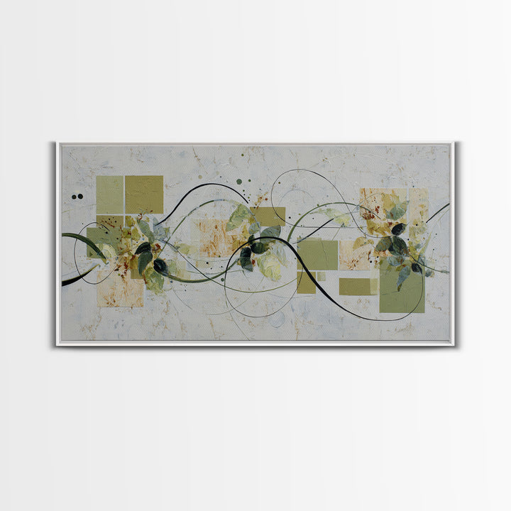 Green Botanical Study Canvas Print, Monochrome Art, Modern Wall Art, Living Room Decor, Fine Art, Mono, Statement Artwork, MON-2x1-71