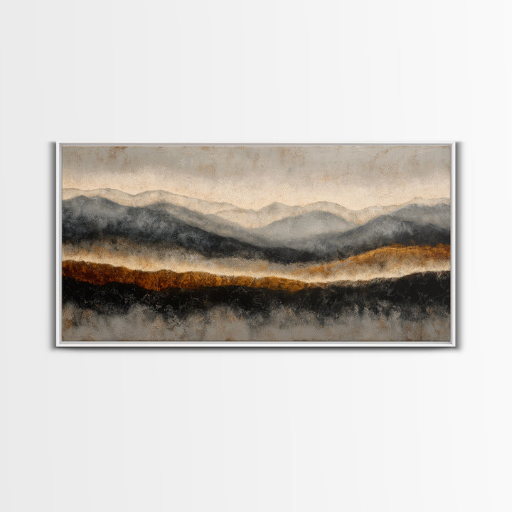Charcoal Mountain Landscape Framed Canvas Print, Monochrome Art, Original Painting, Living Room Decor, Fine Art, Mono, MON-2x1-72