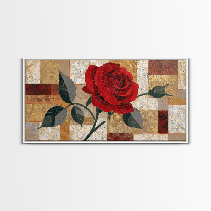 Single Red Rose Rendered Only Framed Canvas Print, Monochrome Art, Statement Artwork, Living Room Decor, Fine Art, Mono, MON-2x1-75