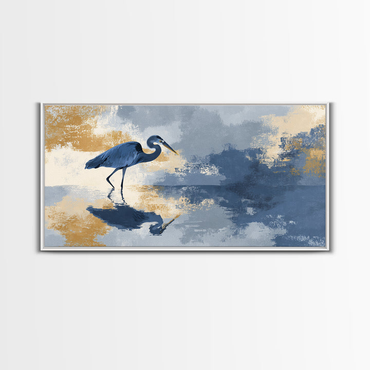 Blue Heron in Monochrome Navy Palette Canvas Print, Monochrome Art, Digital Print, Living Room Decor, Fine Art, Mono, MON-2x1-76