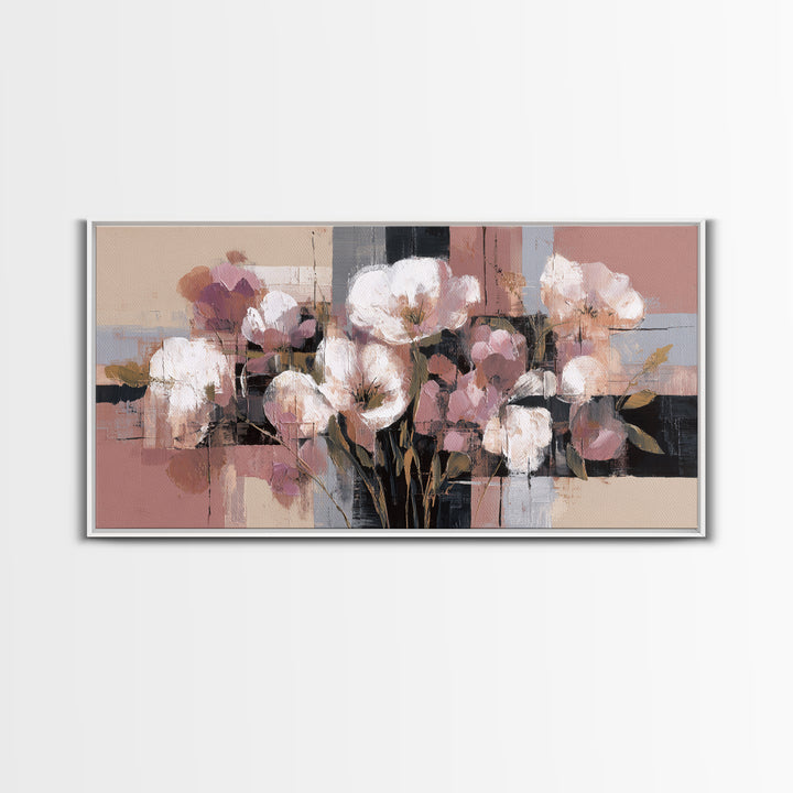 Monochrome Floral Bouquet Framed Canvas Print, Monochrome Art, Home Decor, Living Room Decor, Fine Art, Mono, Bedroom Decor, MON-2x1-86