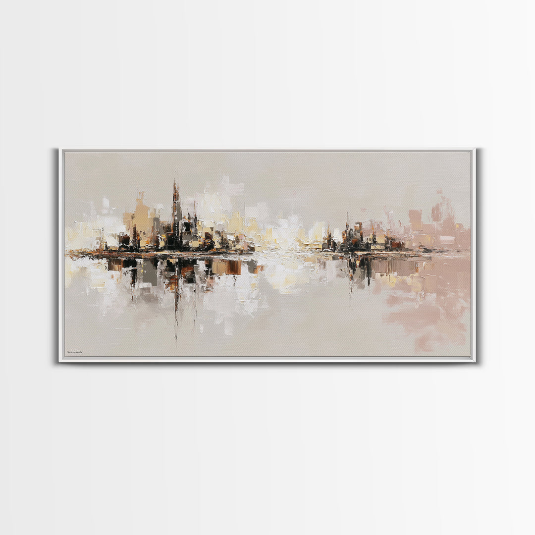 Black and White City Reflection Canvas Print, Monochrome Art, Large Wall Art, Living Room Decor, Mono, Modern Wall Art, MON-2x1-89