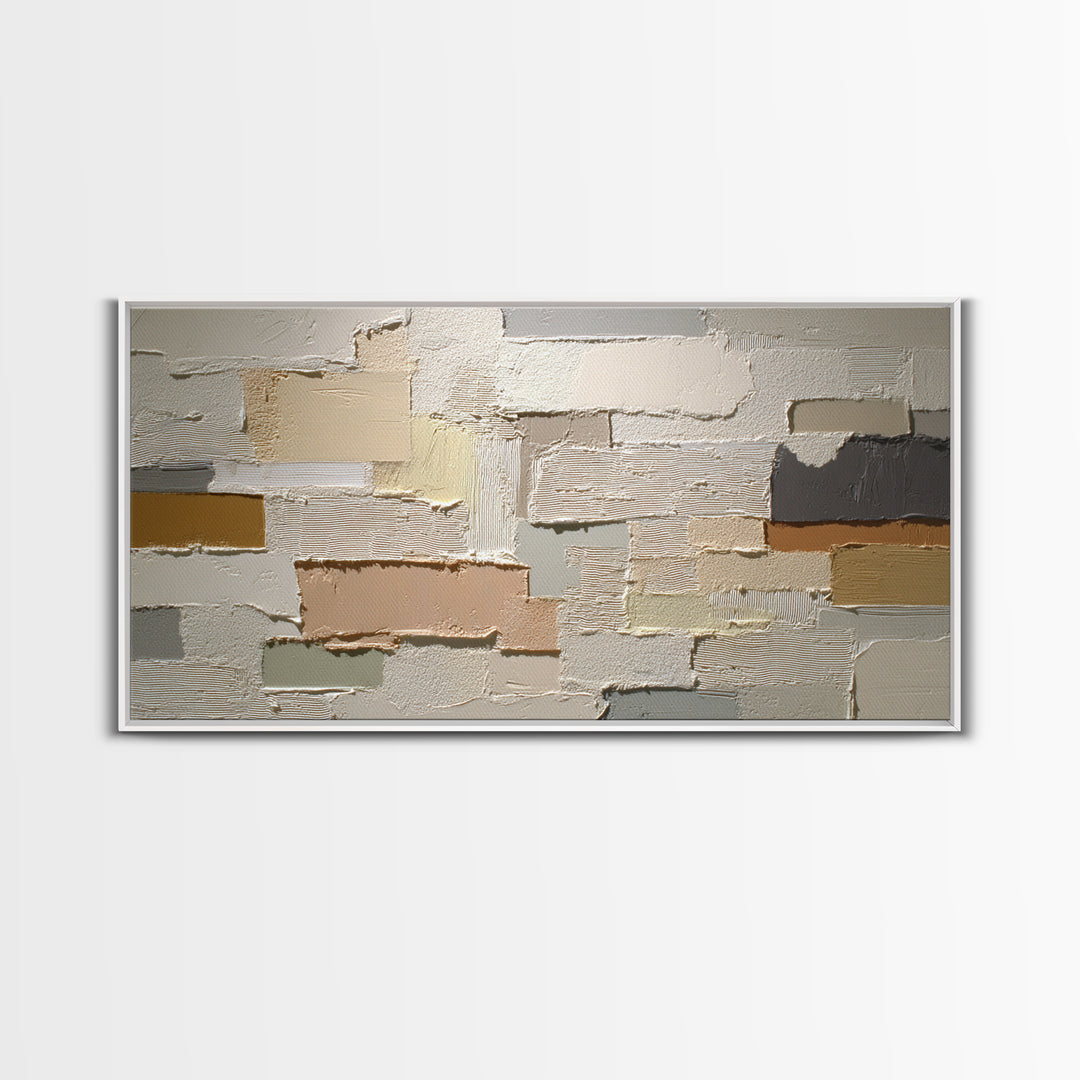 Cream on Cream Minimalist Forms Framed Canvas Print, Monochrome Art, Living Room Decor, Oil Painting, Mono, Textured Wall Art, MON-2x1-90