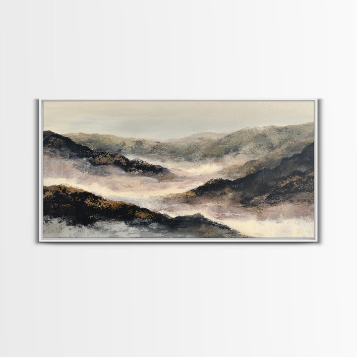 Charcoal Mountain Landscape Framed Canvas Print, Monochrome Art, Boho Wall Art, Living Room Decor, Mono, Neutral Decor, MON-2x1-96