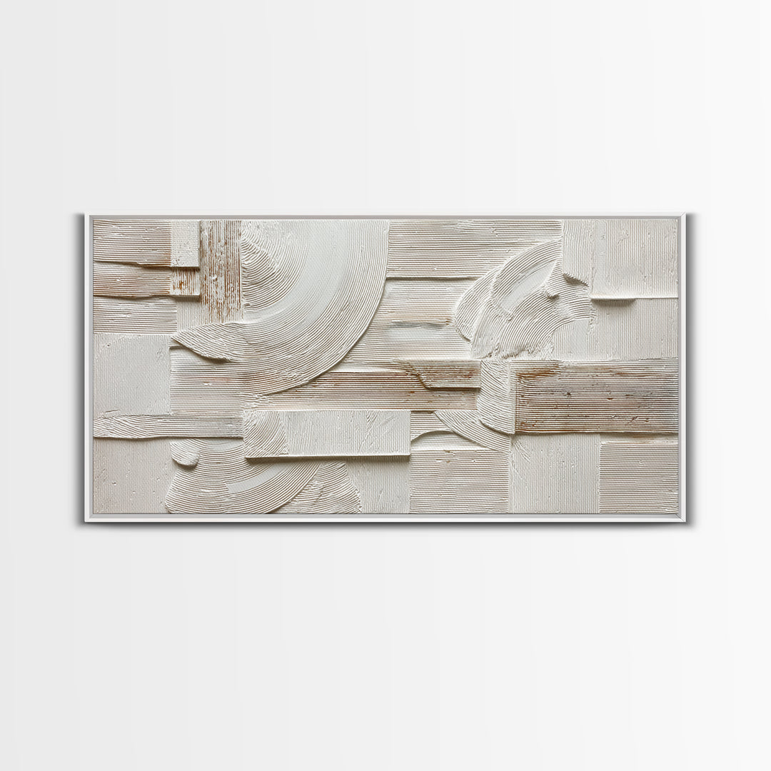 Ivory White Plaster Texture Composition Framed Canvas Print, Monochrome Art, Abstract Art, Living Room Decor, Fine Art, Mono, MON-2x1-97