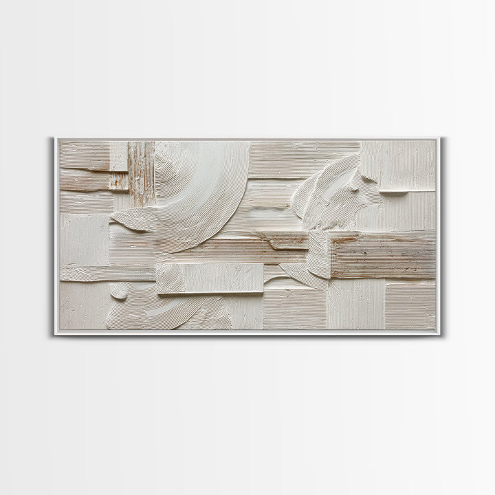 Ivory White Plaster Texture Composition Framed Canvas Print, Monochrome Art, Abstract Art, Living Room Decor, Fine Art, Mono, MON-2x1-97