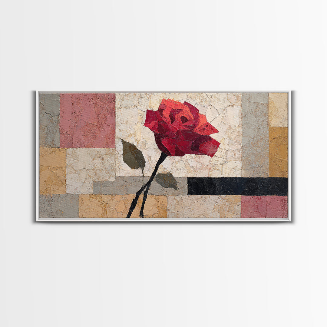 Single Red Rose Rendered Only Framed Canvas Print, Monochrome Art, Textured Wall Art, Living Room Decor, Fine Art, Mono, MON-2x1-99