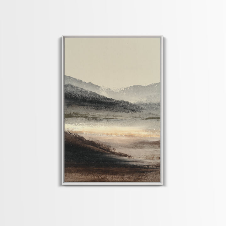 Charcoal Mountain Landscape Framed Canvas Print, Monochrome Art, Minimalist Decor, Living Room Decor, Fine Art, Mono, MON-2x3-12