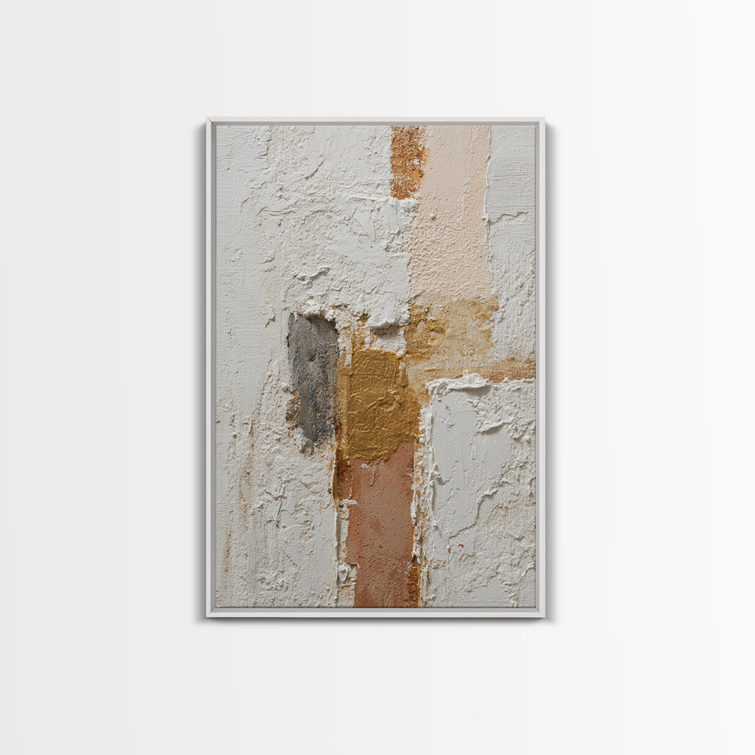Ivory White Plaster Texture Composition Framed Canvas Print, Monochrome Art, Digital Prints, Living Room Decor, Fine Art, Mono, MON-2x3-13
