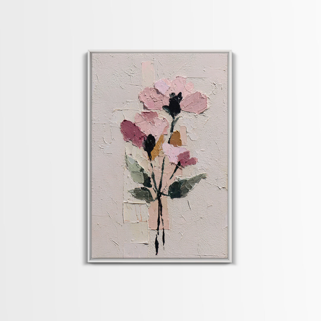 Monochrome Floral Bouquet Framed Canvas Print, Monochrome Art, Statement Artwork, Living Room Decor, Fine Art, Mono, Art Prints, MON-2x3-2