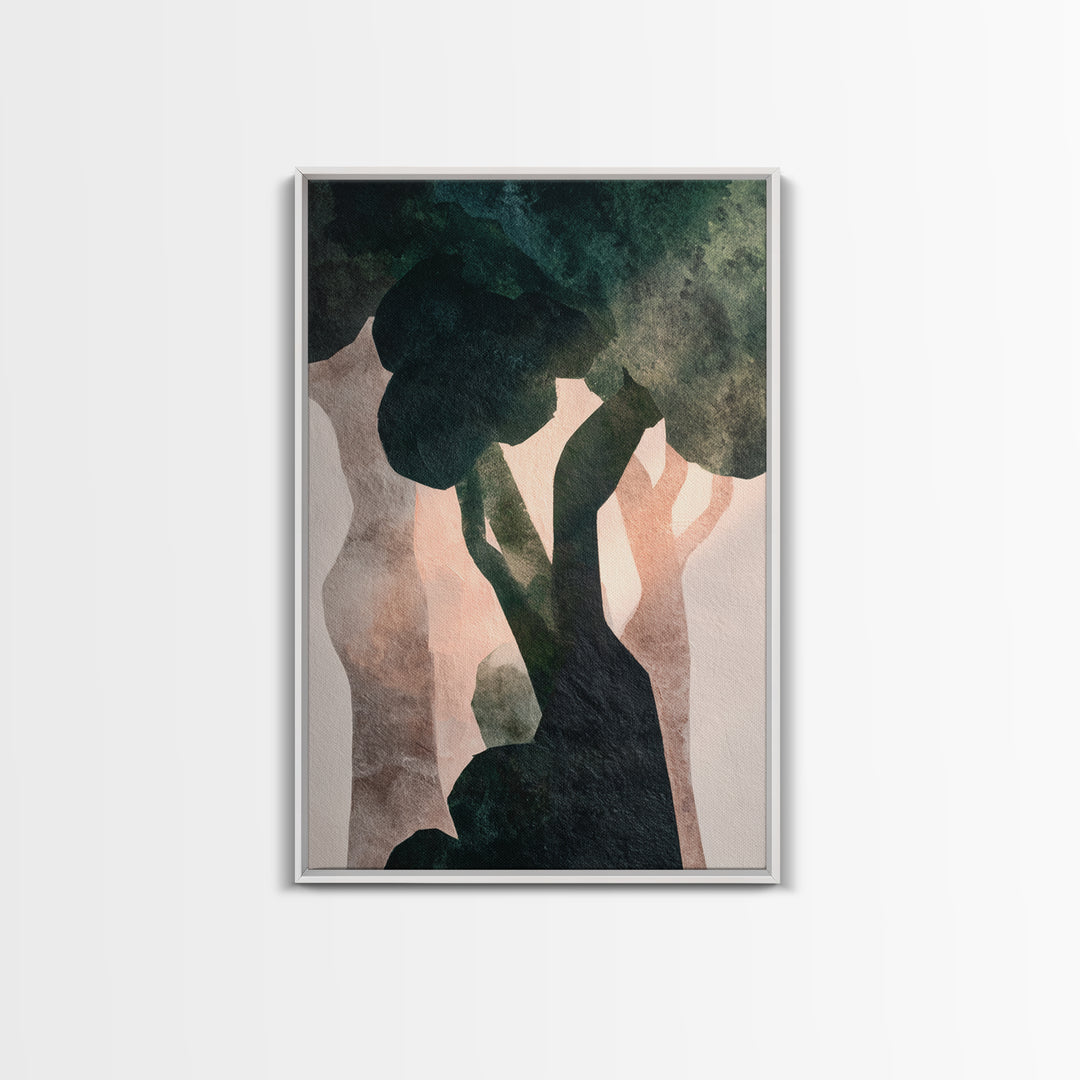 Deep Green Forest Silhouette Study Framed Canvas Print, Monochrome Art, Contemporary Art, Living Room Decor, Fine Art, Mono, MON-2x3-21