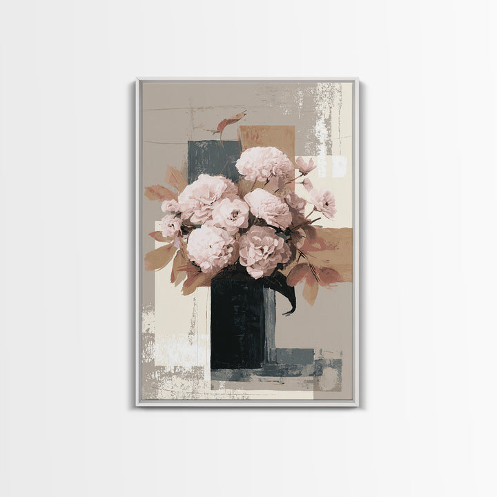 Monochrome Floral Bouquet Framed Canvas Print, Monochrome Art, Statement Artwork, Living Room Decor, Fine Art, Mono, Art Prints, MON-2x3-26