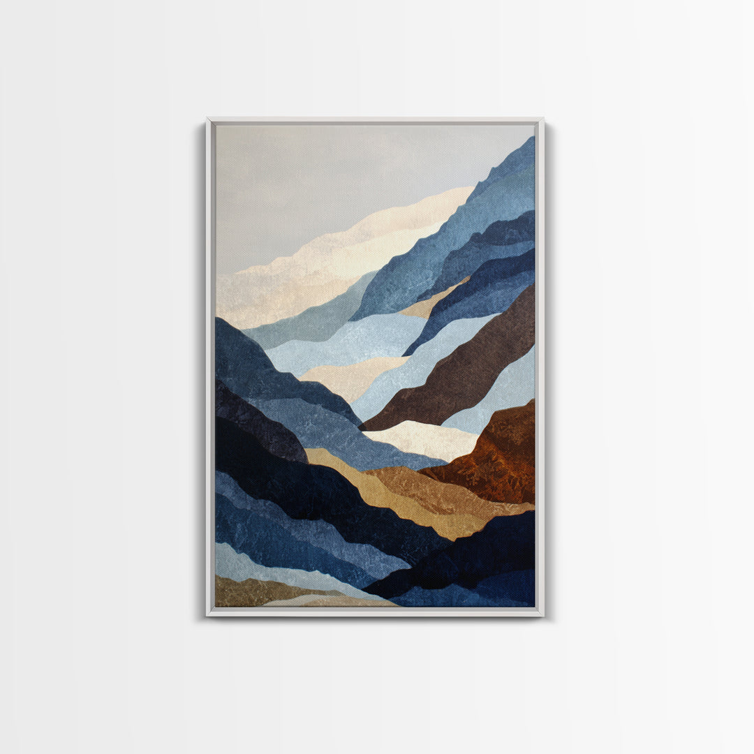 Blue Mountain Ridge Layers Canvas Print, Monochrome Art, Abstract Painting, Living Room Decor, Watercolor Art, Mono, MON-2x3-32