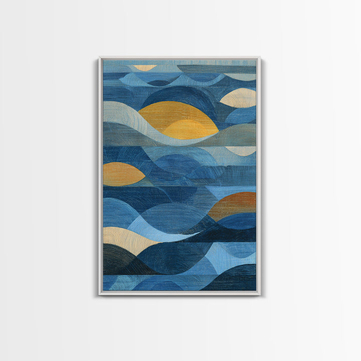 All Blue Ocean Abstraction Framed Canvas Print, Monochrome Art, Mid Century Modern, Living Room Decor, Watercolor Art, Mono, MON-2x3-33
