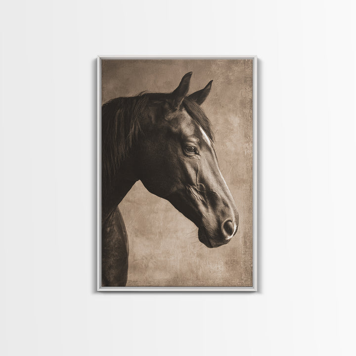 Sepia Horse Portrait Framed Canvas Print, Monochrome Art, Contemporary Art, Living Room Decor, Oil Painting, Mono, Original Art, MON-2x3-34