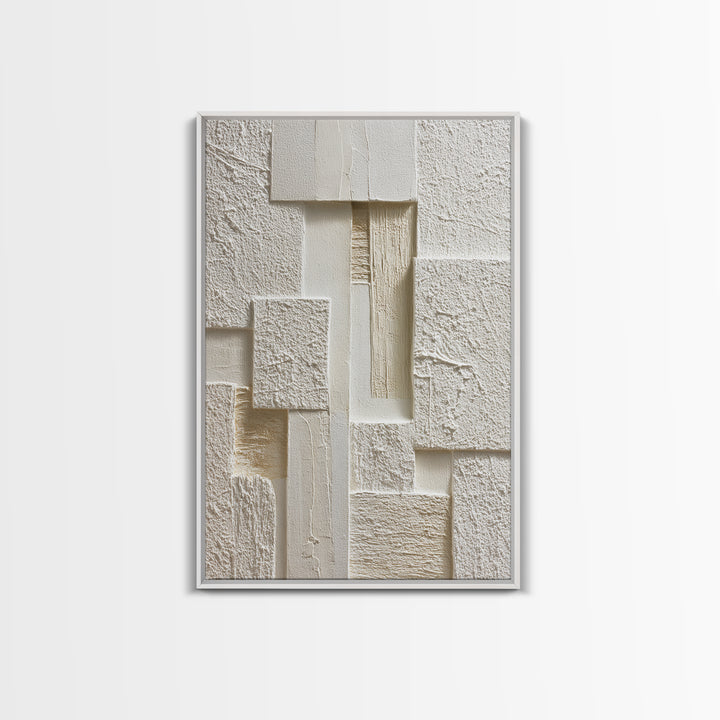Ivory White Plaster Texture Composition Framed Canvas Print, Monochrome Art, Digital Prints, Living Room Decor, Fine Art, Mono, MON-2x3-37