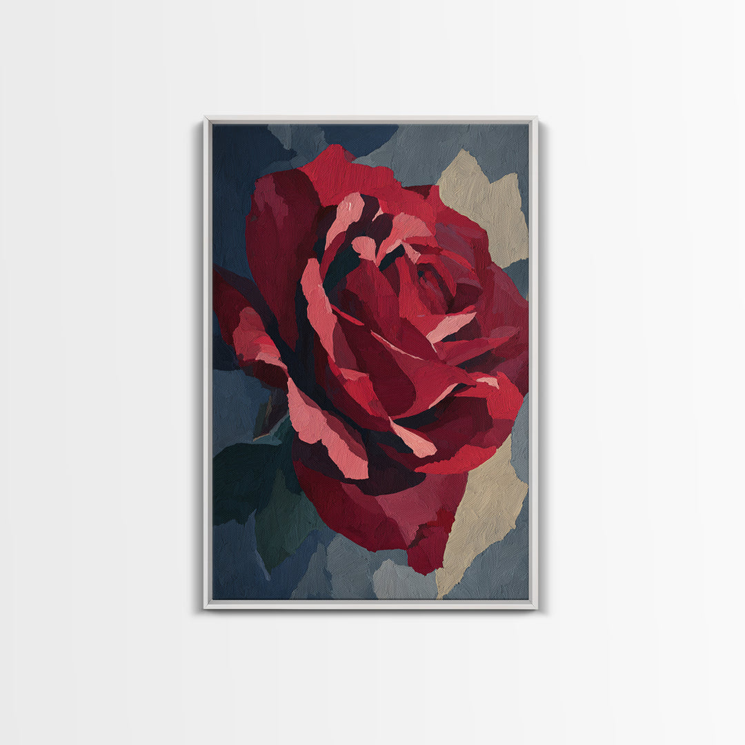 Single Red Rose Rendered Only Canvas Print, Monochrome Art, Minimalist Decor, Living Room Decor, Fine Art, Mono, Large Wall Art, MON-2x3-39