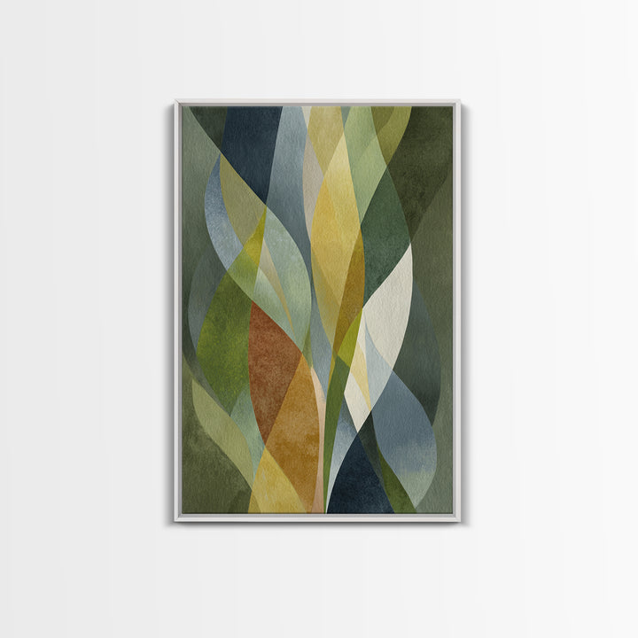 Olive Green Abstract Leaf Pattern Framed Canvas Print, Monochrome Art, Fine Art Print, Living Room Decor, Watercolor Art, Mono, MON-2x3-4