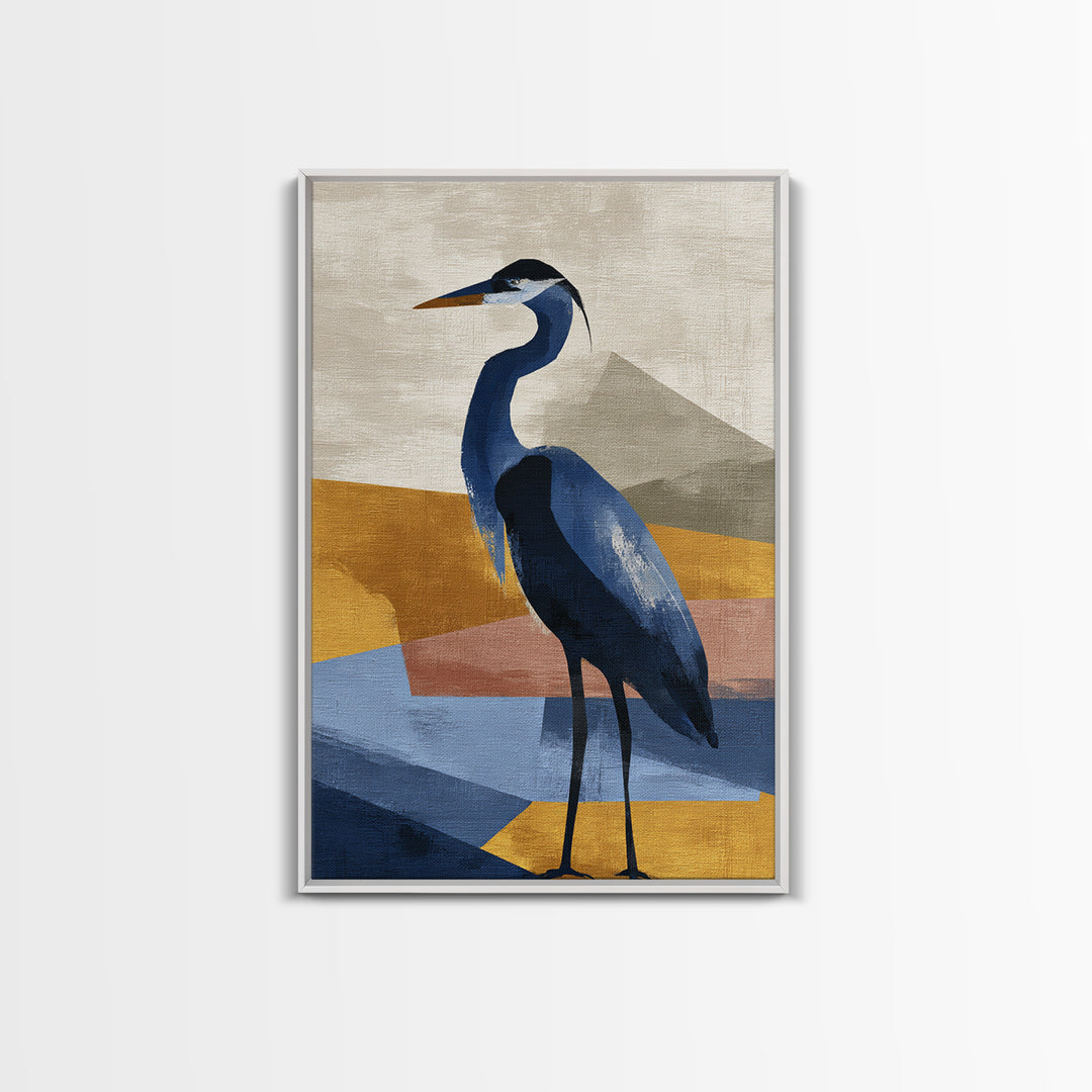 Blue Heron in Monochrome Navy Palette Canvas Print, Monochrome Art, Modern Decor, Living Room Decor, Fine Art, Mono, Poster, MON-2x3-40