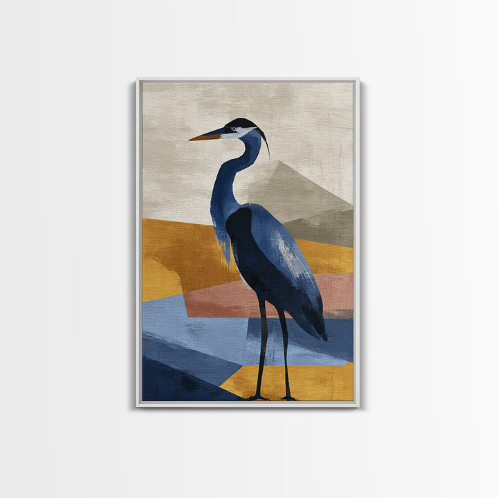 Blue Heron in Monochrome Navy Palette Canvas Print, Monochrome Art, Modern Decor, Living Room Decor, Fine Art, Mono, Poster, MON-2x3-40
