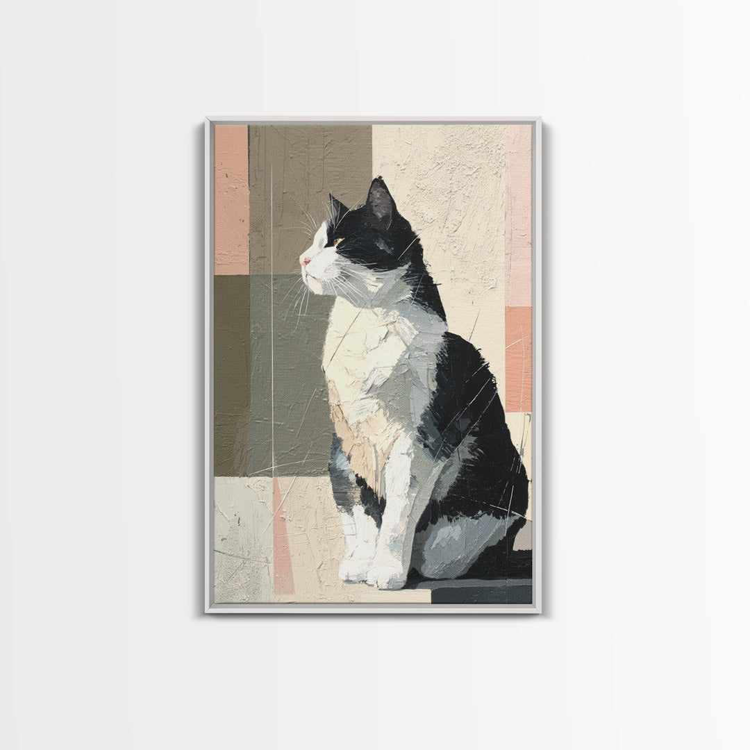 Monochrome Cat Portrait Framed Canvas Print, Monochrome Art, Contemporary Art, Living Room Decor, Fine Art, Mono, Original Art, MON-2x3-43