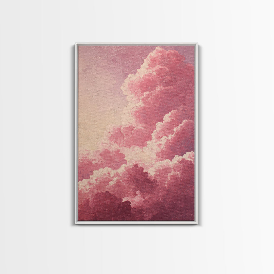 All Pink Cloudscape Framed Canvas Print, Monochrome Art, Moody Wall Art, Living Room Decor, Watercolor Art, Mono, MON-2x3-44