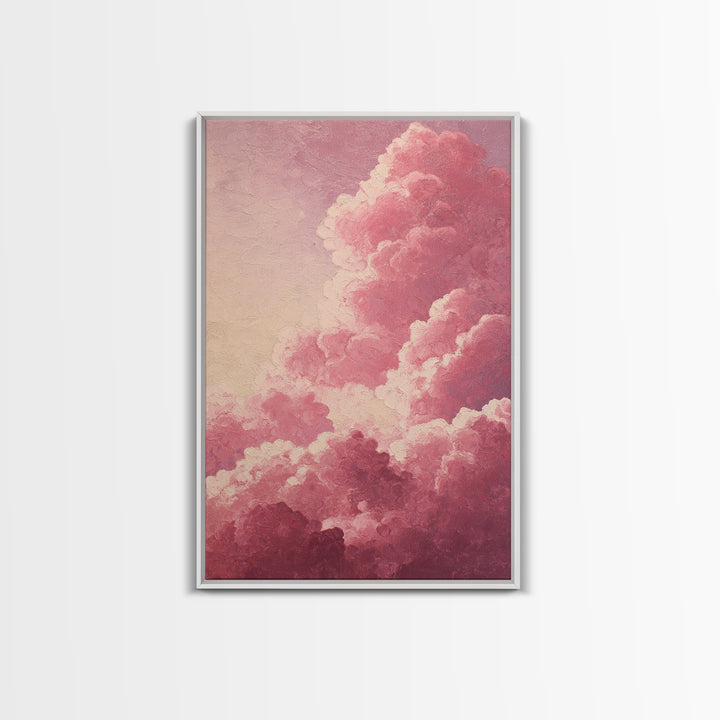All Pink Cloudscape Framed Canvas Print, Monochrome Art, Moody Wall Art, Living Room Decor, Watercolor Art, Mono, MON-2x3-44