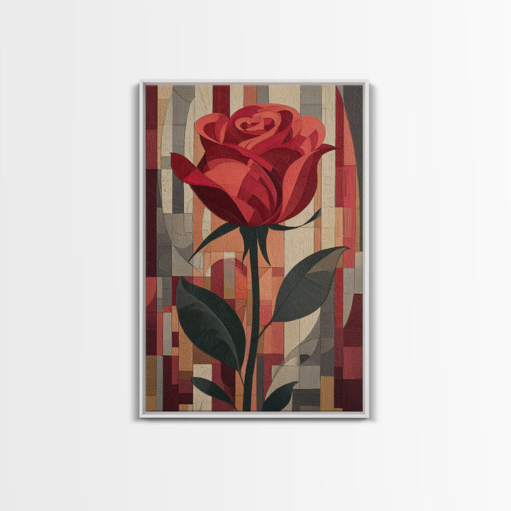 Single Red Rose Rendered Only Framed Canvas Print, Monochrome Art, Art Prints, Living Room Decor, Watercolor Art, Mono, MON-2x3-63