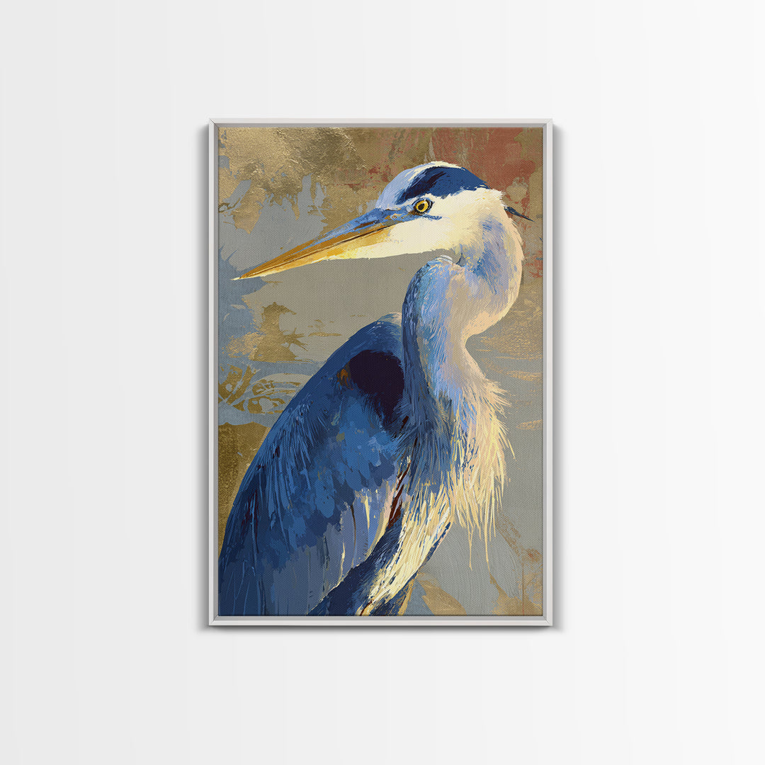 Blue Heron in Monochrome Navy Palette Framed Canvas Print, Monochrome Art, Room Decor, Living Room Decor, Fine Art, Mono, MON-2x3-64