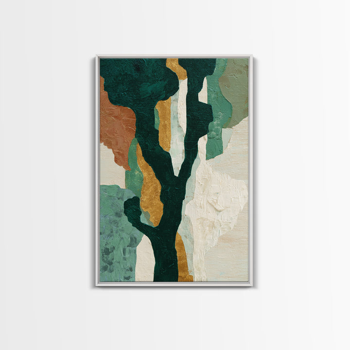 Deep Green Forest Silhouette Study Framed Canvas Print, Monochrome Art, Large Wall Art, Living Room Decor, Fine Art, Mono, MON-2x3-69