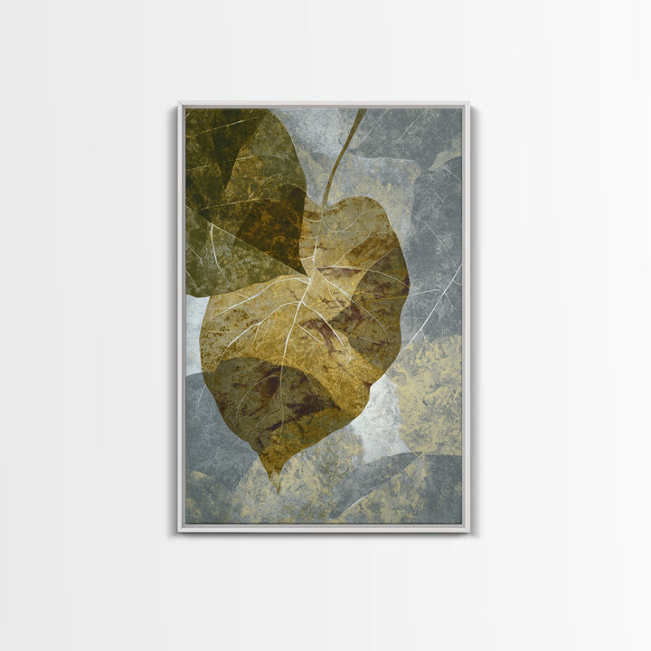 Olive Green Abstract Leaf Pattern Framed Canvas Print, Monochrome Art, Digital Print, Living Room Decor, Fine Art, Mono, MON-2x3-76