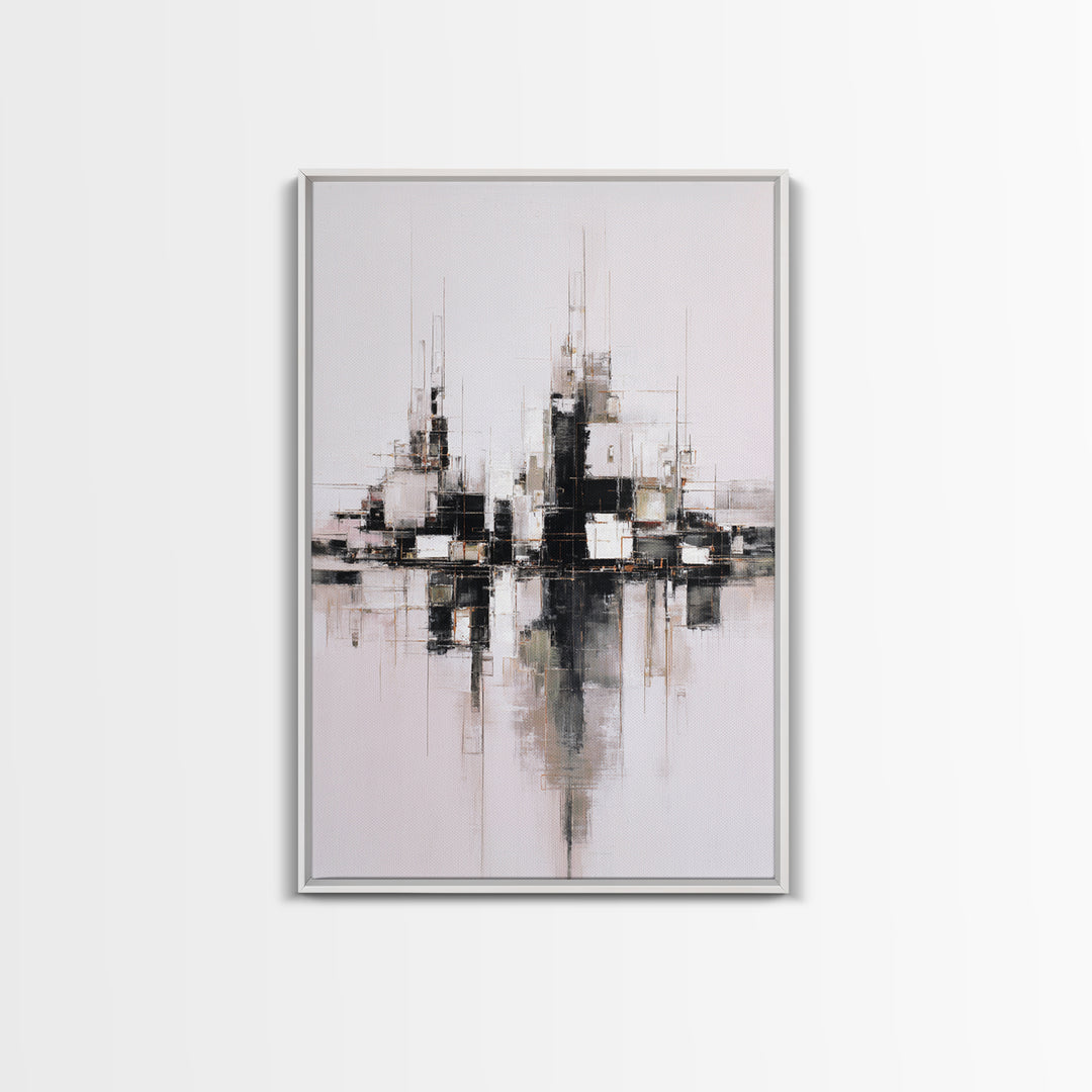 Black and White City Reflection Canvas Print, Monochrome Art, Abstract Art, Living Room Decor, Fine Art, Mono, Bedroom Wall Art, MON-2x3-77