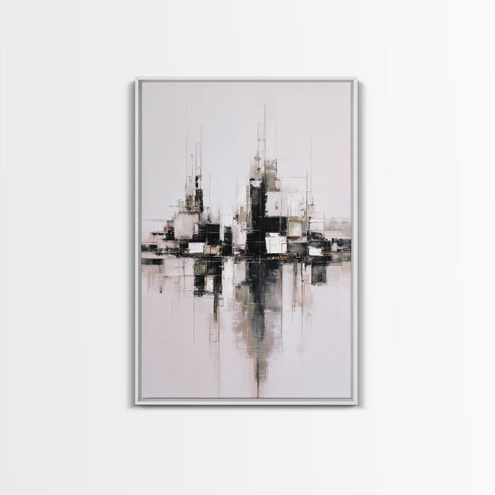 Black and White City Reflection Canvas Print, Monochrome Art, Abstract Art, Living Room Decor, Fine Art, Mono, Bedroom Wall Art, MON-2x3-77