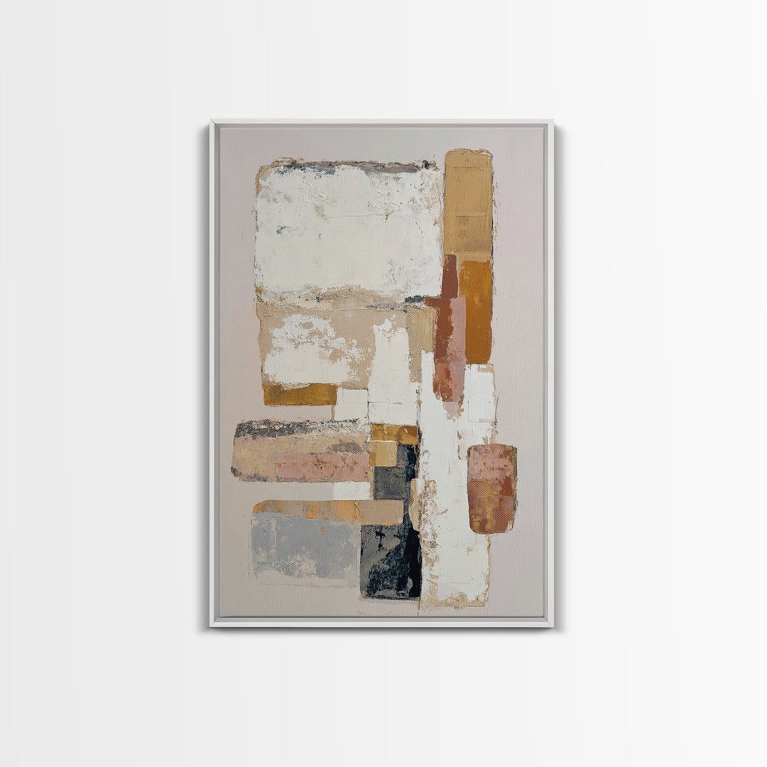Cream on Cream Minimalist Forms Framed Canvas Print, Monochrome Art, Art Prints, Living Room Decor, Mono, Apartment Decor, MON-2x3-78