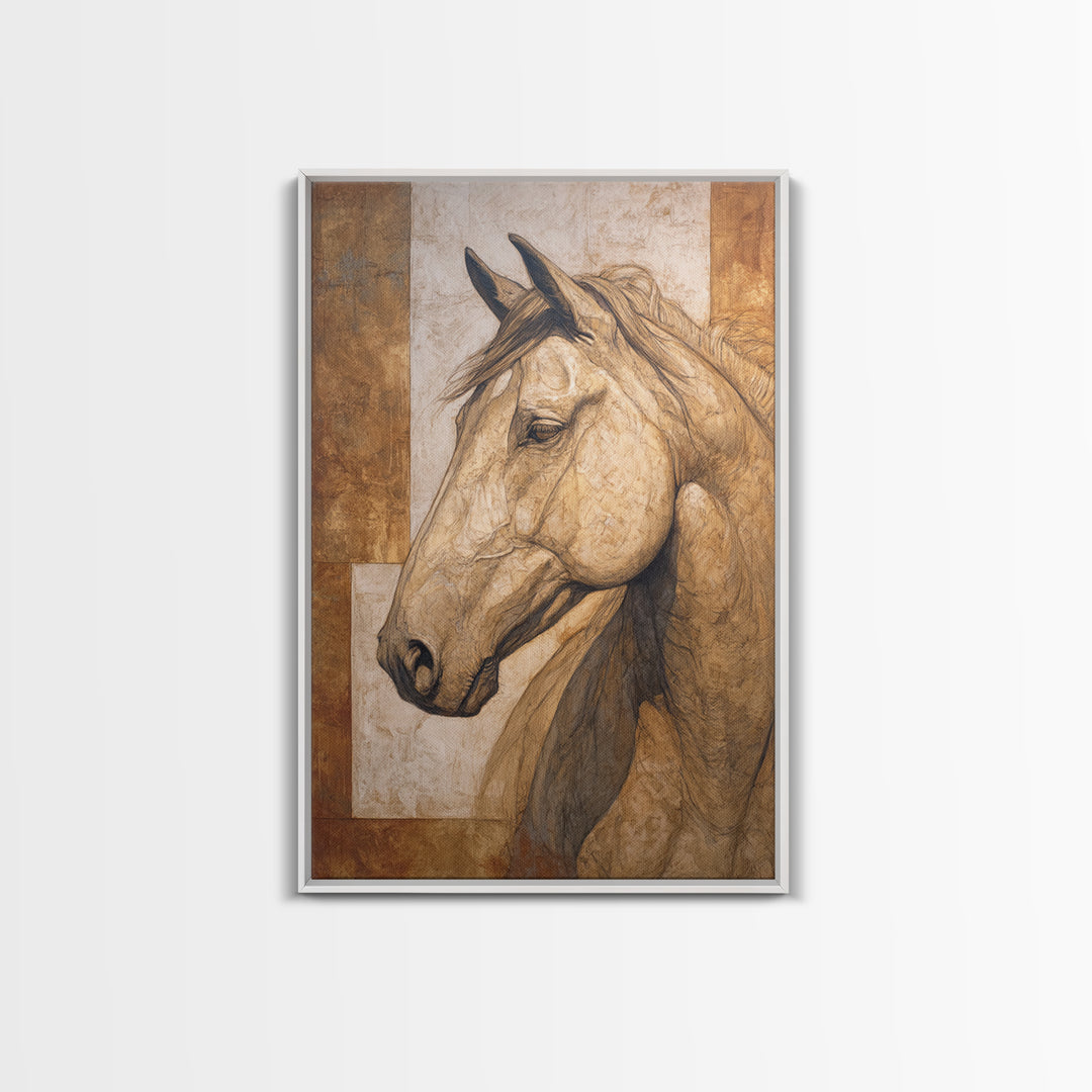 Sepia Horse Portrait Canvas Print, Monochrome Art, Art Print, Living Room Decor, Mono, Printable Art, Dark Academia Decor, MON-2x3-82